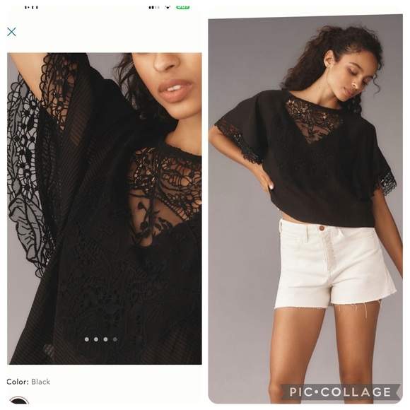 NWT new medium Anthropologie Maeve black w pink bow back lace batwing top - Picture 12 of 17